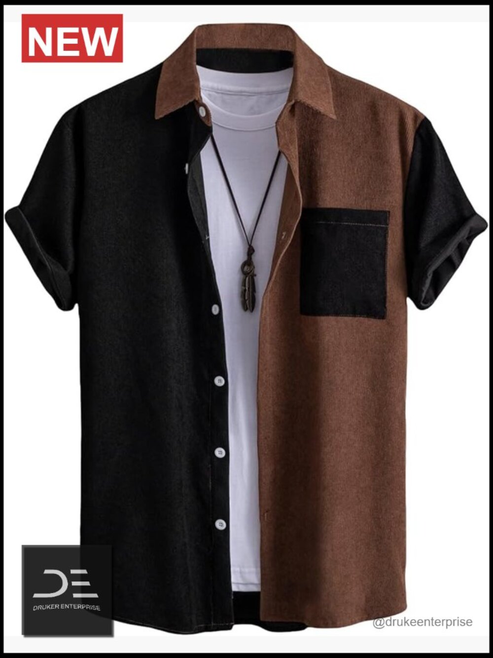 Men's Casual Button Up Shirt Short Sleeve Colorblock Pocket Top